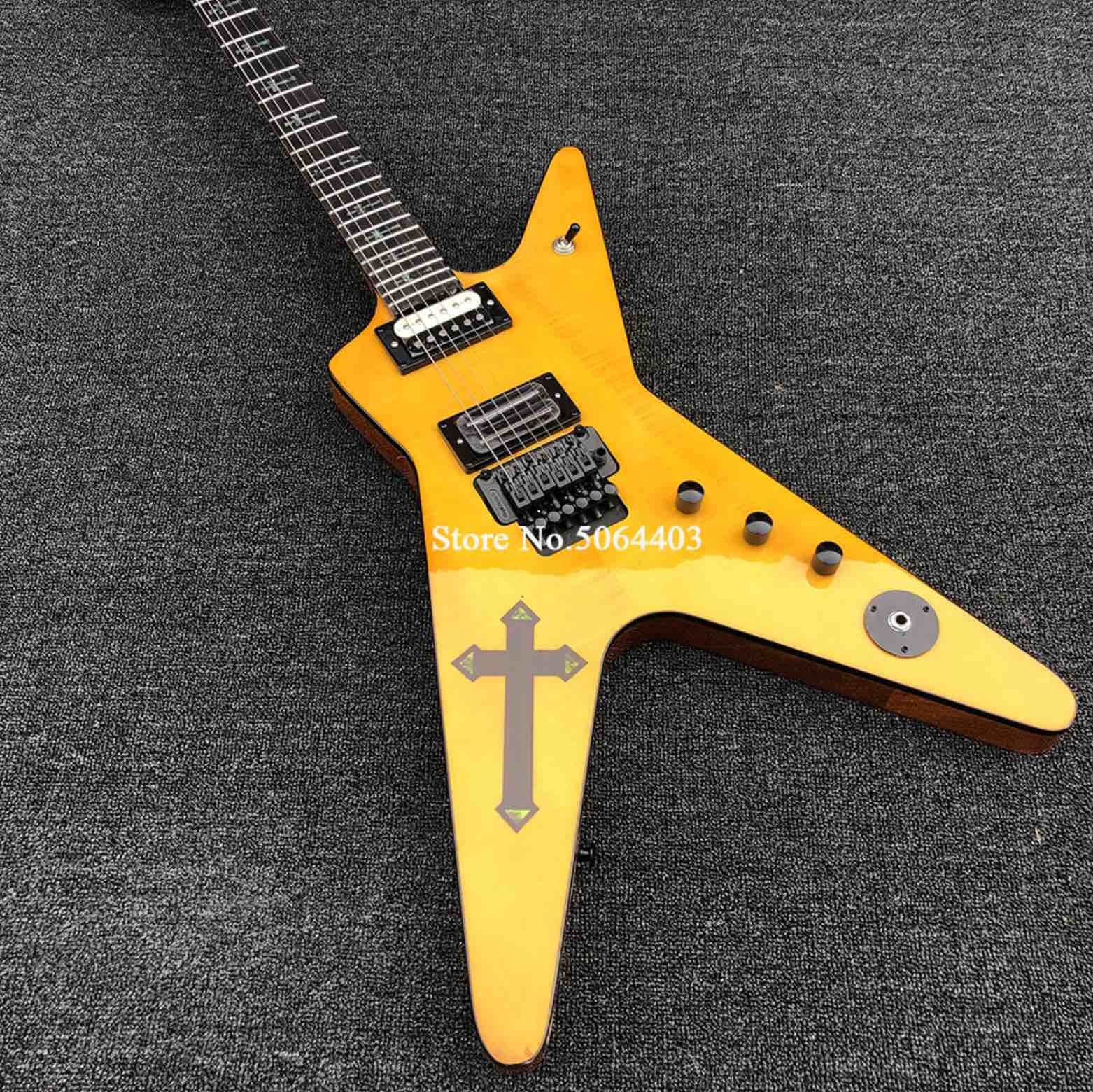 Irregular Special-shaped electric guitar yellow paint rosewood fingerboard double-wave electric guitar free shipping