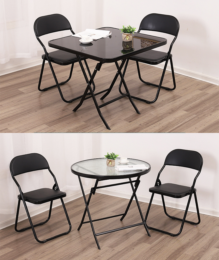 Metal Tempered Glass Folding Coffee Dining Table for Outdoor Camping Balcony Garden Patio