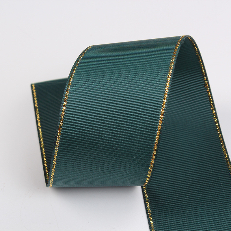 2.5cm Polyester Gold Edge Double Face Grosgrain Ribbon for Christmas Tree and Bag Handles