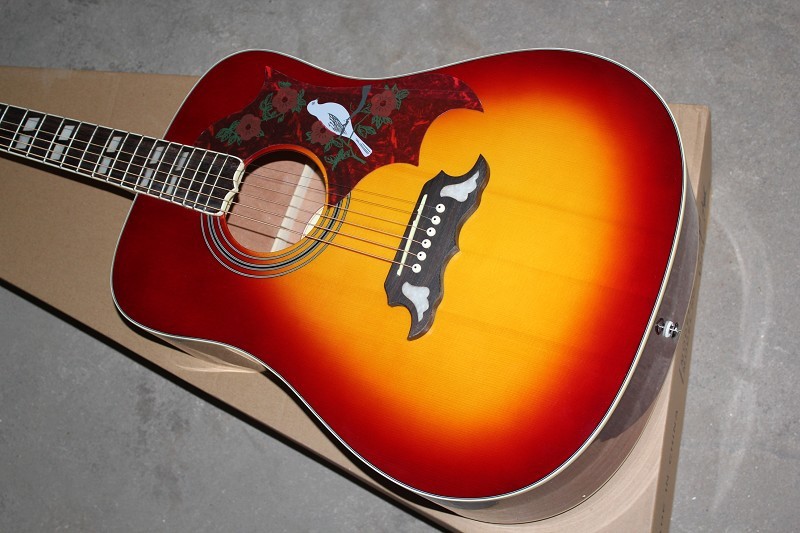 Custom Gibson 41 inch DOVE 20 frets rounded corner tobacco sunburst acoustic guitar with electric guitar's pickup