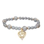 Metallic Silver Round Shape Handmade Beads Bracelets With Love Letter Heart