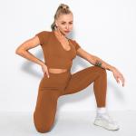 ISO Seamless Ribbed Women Activewear Sets Full Length High Waist Leggings Sets