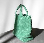28cm Handheld Womens Leather Bag Green Hand Woven Tote Bag