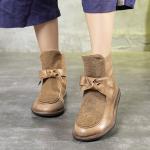 S087 New Martin boots retro leather handmade bowknot fashion flat ladies short