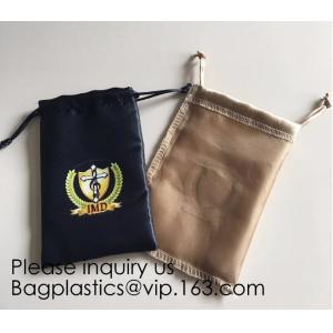 Full Color Printing Gold and Black Satin Drawstring Bag, Silver Satin Drawstring