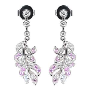 China Feather Stud Sterling Silver 18k White Gold Diamond Earrings For Women factory