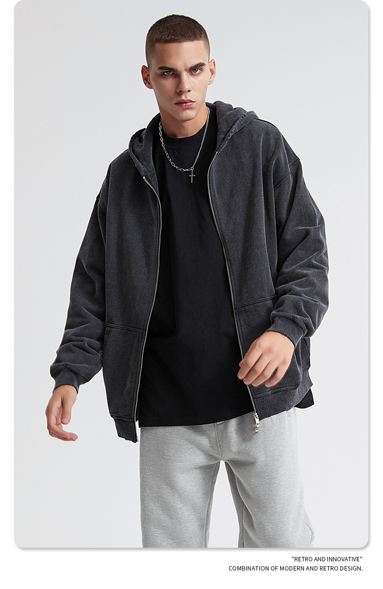 High Neck Zip Up Hoodie Sweatshirt 3d Puff Print Streetwear Men'S Pullover Regular Sleeve Style