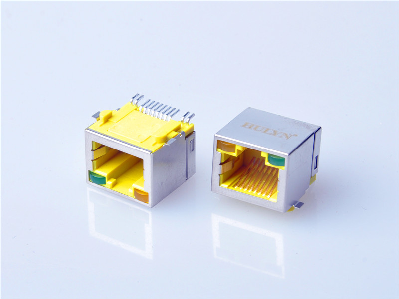 HULYN RJ45 1x1 Jack, Shielded RJ45 Modular Jack, Through Hole Type, SMT,with LEDs