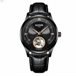 Black Genuine Leather Wrist Watch Hollow Out Dial Analog High Refraction