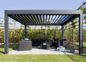 China Rainproof Outdoor Garden Gazebo 6063 T5 Aluminum Pergola 2.5m With Louvered Roof factory