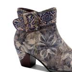 Genuine Leather Floral Cowgirl Boots Womens Square Toe Ankle Boots