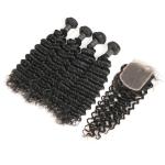 Unprocessed Authentic Brazilian Hair Extensions 4 Bundles With 4 * 4 Lace