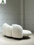 Shaped Fabric Velvet 3 Seats White Plush Sofa For Hotel Room Home Villa