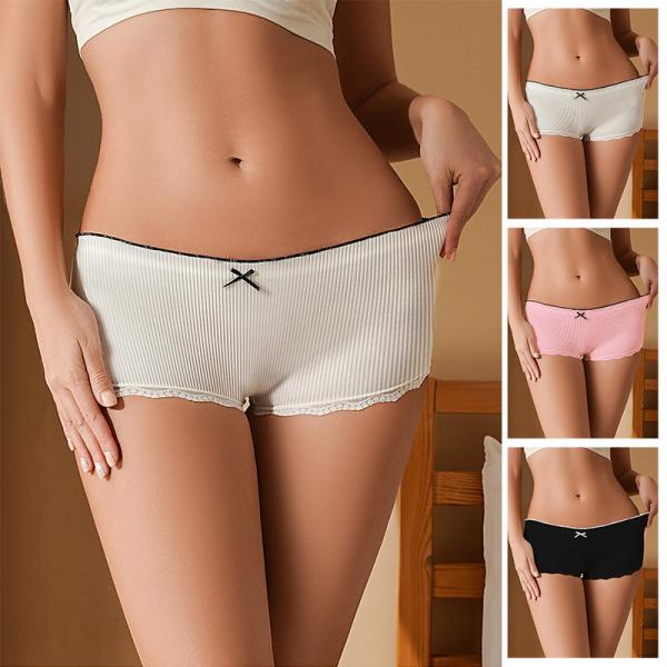 Black Womens Underwears Lace Trim Boxer Brief Mid Waist Boy Shorts Ladies'