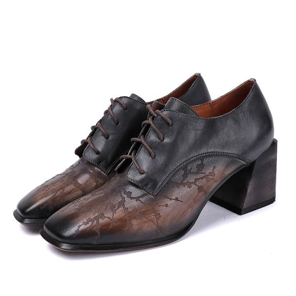 S160 2020 autumn and winter new square head lace high heel women's shoes retro