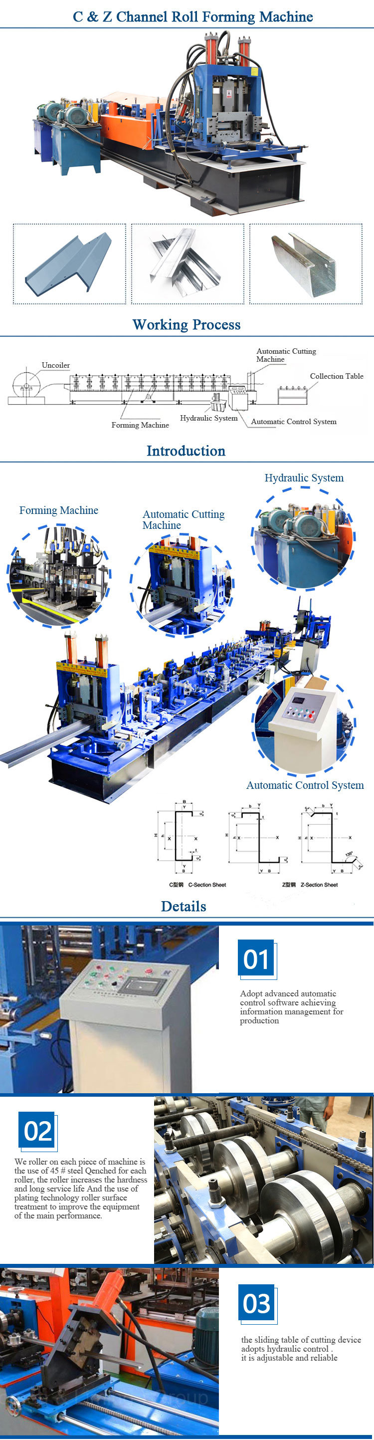 Automatic Ajusted Z Section Stud Roll Forming Machine for Steel Construction