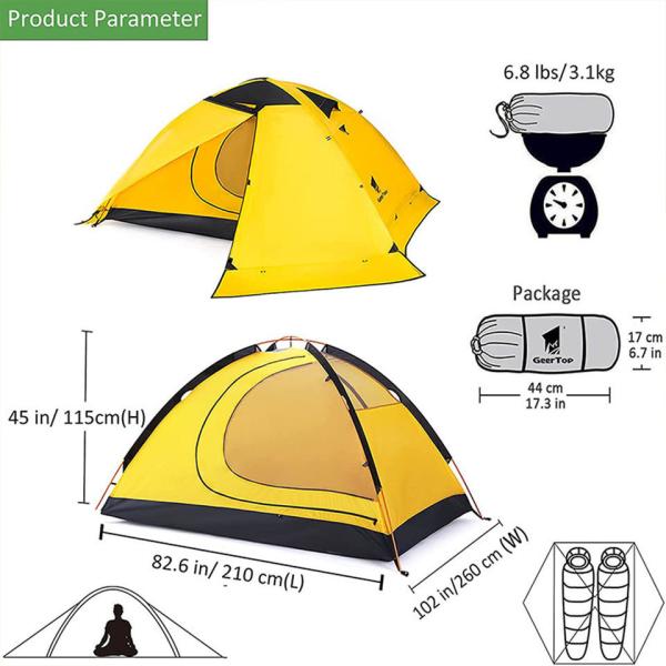 200 X 150mm 2 People Outdoor Camping Tent Double Layer 4 Season Mountaineering