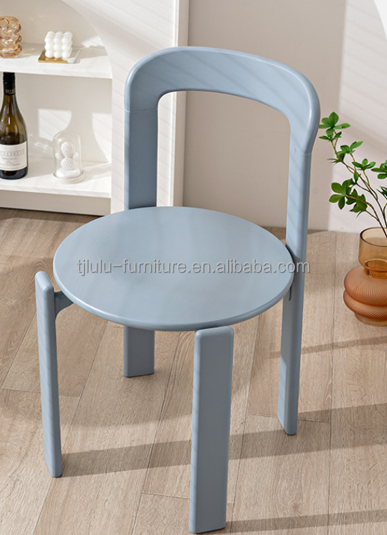 Customized Designs Nordic Solid Wood Dining Chair with Stackable Design and Lacquered Finish