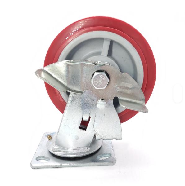 China Hardware Tool Cabinet Industrial 6 Inch PU Polyurethane Medium Heavy Duty Swivel Side Lock Brake PU Caster and Wheel factory