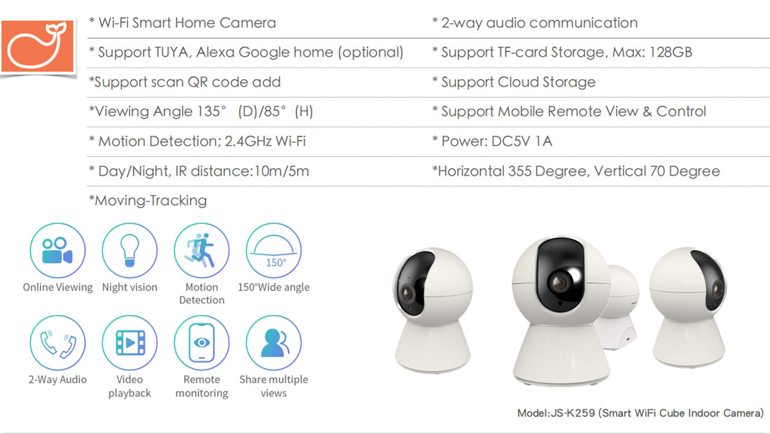 Smart Wi-Fi P/T Indoor Camera(JS-K259)
