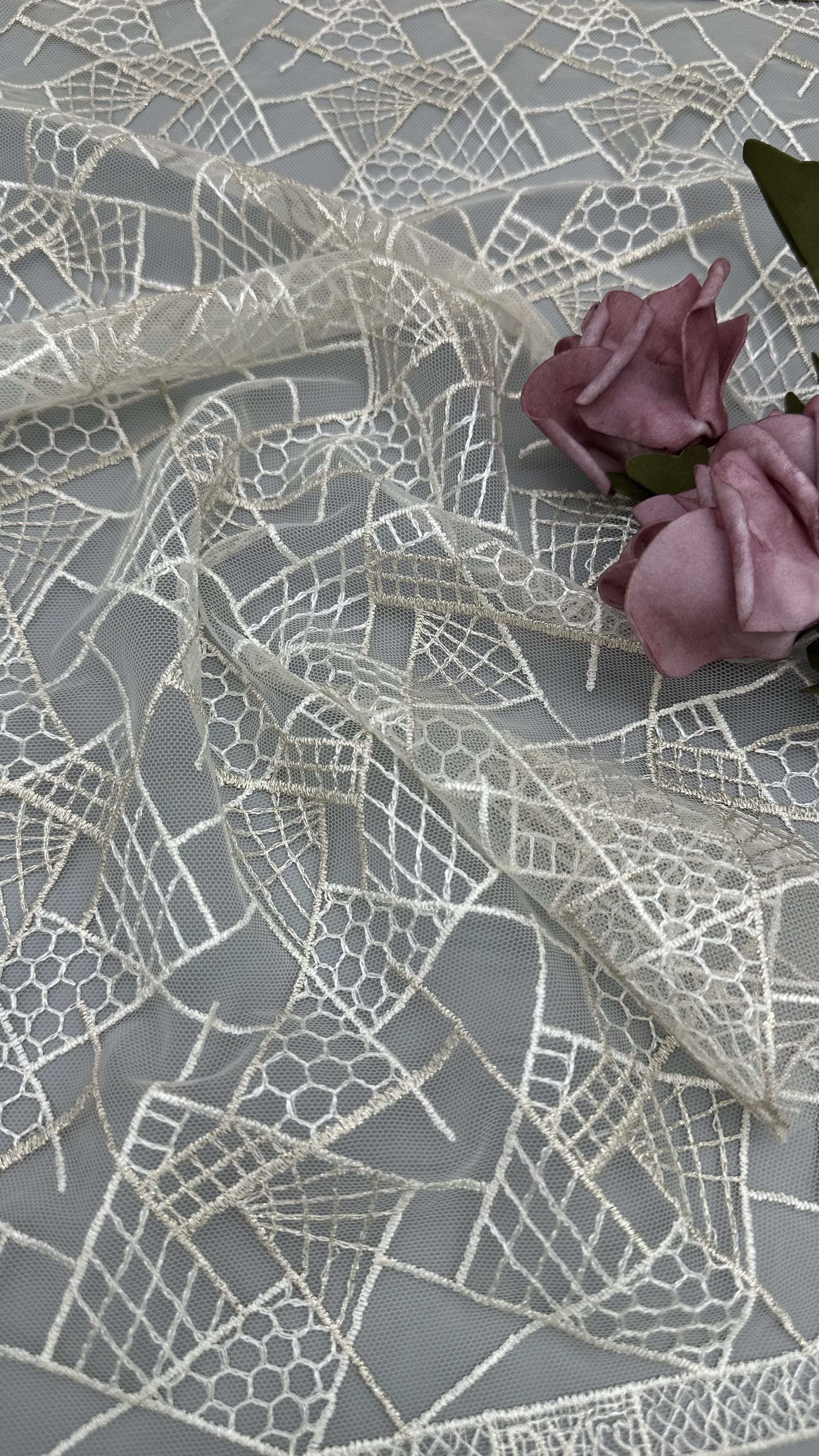 French Tulle Lace With Metallic Lace Mesh For Couture-Inspired Formal And Evening Wear