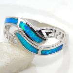 925 Sterling Silver Greek Design Jewelry , Blue Opal Meandros Engagement Wedding