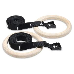 China gymnastic rings wood 32mm Wooden Gym Rings with Enhanced Flexible Buckles &amp; Durable Adjustable Straps factory