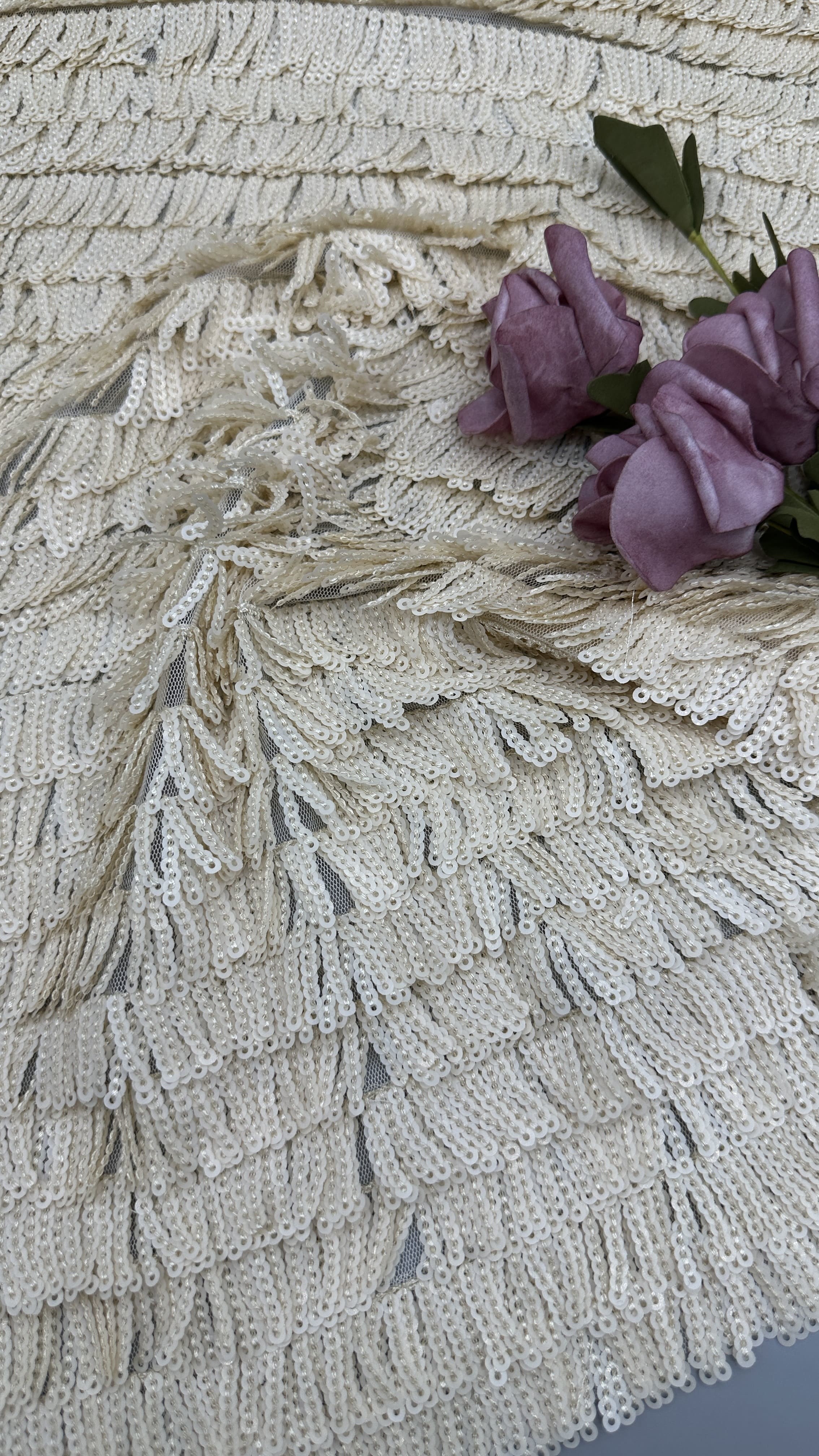 Sequin Embroidered Fabric Sequin Tasstels Embroidered Evening Luxury Occasion Wedding Fabric
