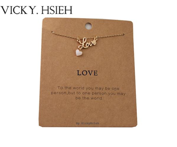 VICKY.HSIEH "Love" Gold Tone Pink Heart Letter Charm Inspiration Pendant Charm
