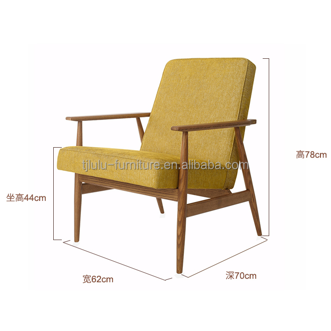 Living Room Chair European Dining Simple Designs Classic Lounge Wood Chairs with Vintage Fabric Armrest and Cushion Seat