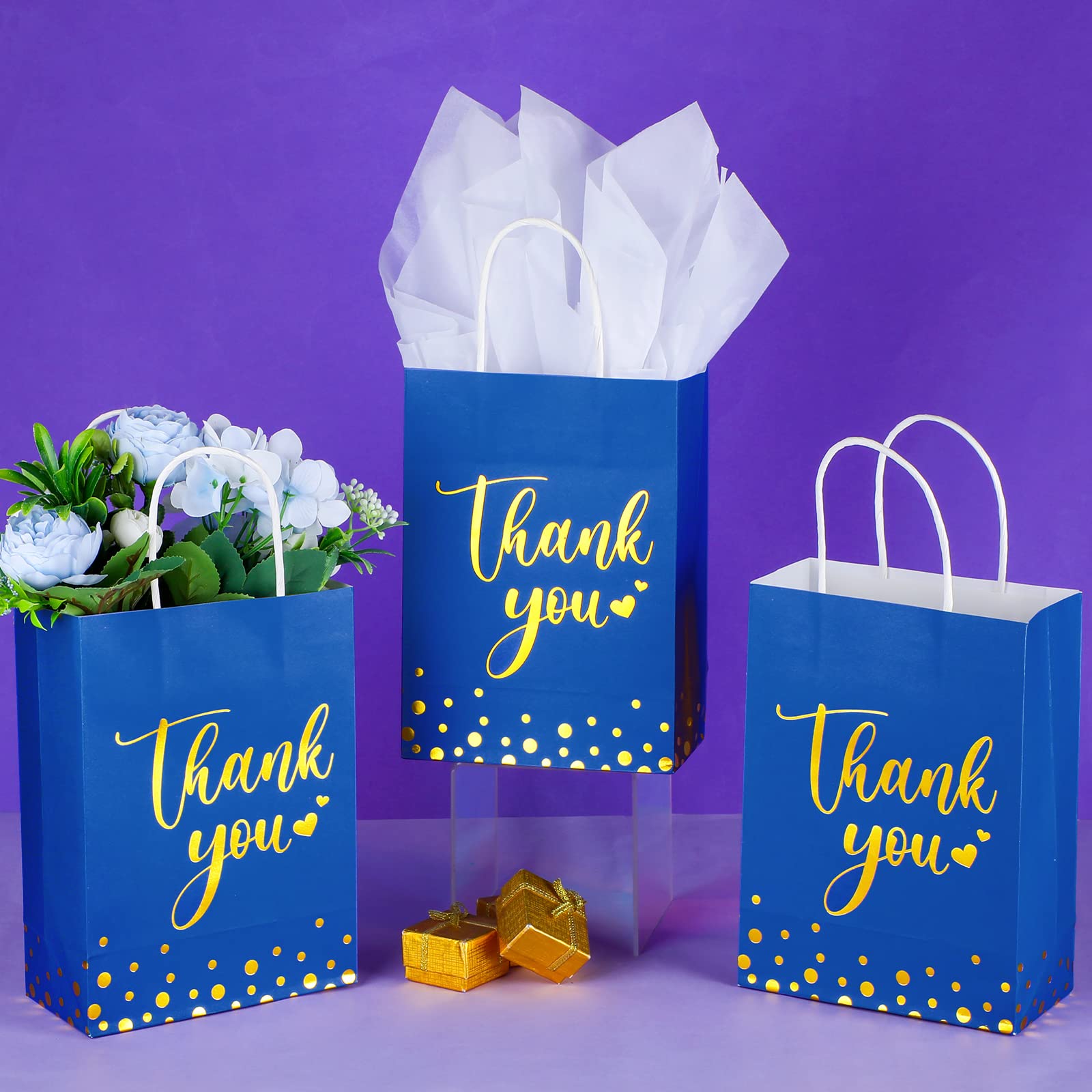 Folding Custom Thank You Flat Bottom Kraft Paper Gift Bags With Handles Thank You Logo