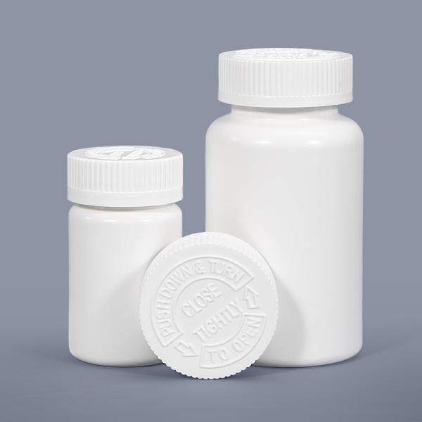 Engraved White Round Plastic Pill Bottles for Capsule Tablets Pharmaceutical