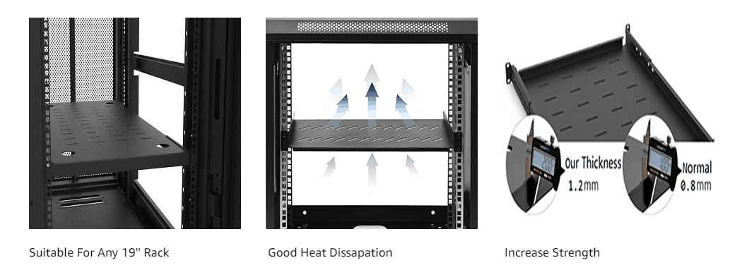 2U Server Rack Shelf Mount Tray 16" Deep for 19" Network Cabinet and Equipment Universal Vented Rack Shelf Mounting