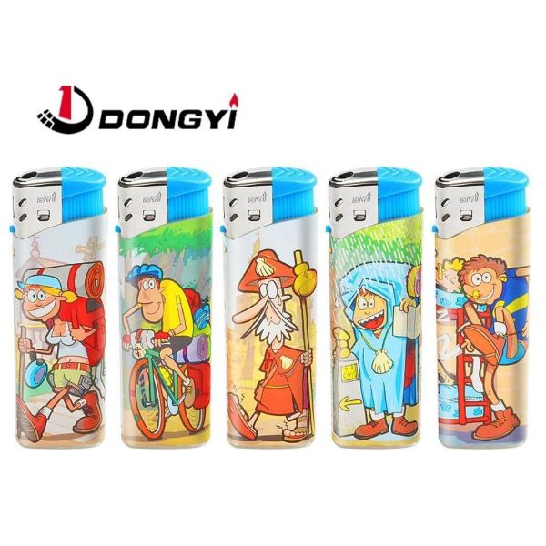 Promotional Dy-026 Cartoon Figure Label Camping Electronic Gas Lighter