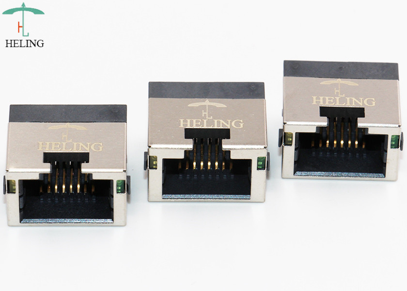 Through Hole 8 Pin RJ45 Connector Female Crimp Terminal Right Angle For Ethernet Router