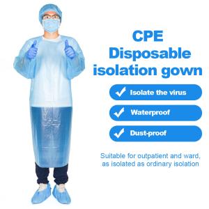 China Anti Virus Nurse Inspect Troubleshooting Disposable Waterproof Safty CPE Plastic Isolation Gowns factory