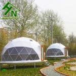 White PVC Cover Steel Frame Geodesic Dome Tent With Bathroom Diameter 6m