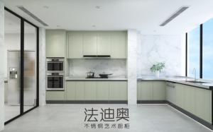 China Fadior Closed Kitchen Cabinet With Refreshing Mung Bean Gray And White Marble factory