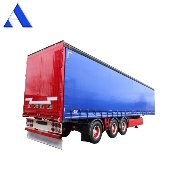 11R22.5 Tire 3 Axle PVC Curtain Side Shipping Container Shandong 40ft Van Box Semi Trailer with Standard 28Ton Landing Gear