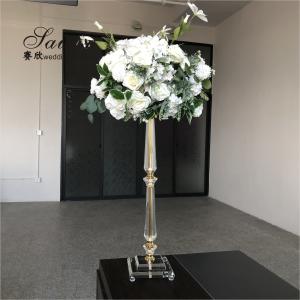 China Saixin custom wedding event decoration gold centerpiece crystal pillar flower stands factory