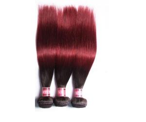 China Dark Red Ombre Human Hair Extensions , Silky Straight Real Hair Ombre Extensions factory