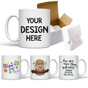 China 11 Oz Porcelain Ceramic Coffee Cups White Color With Custom Logo factory