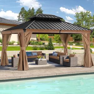 China Metal Roof Gazebo 10 'X 12' Outdoor Gazebo Metal Roof with Mesh and Curtains, Outdoor Backyard Deck Garden factory