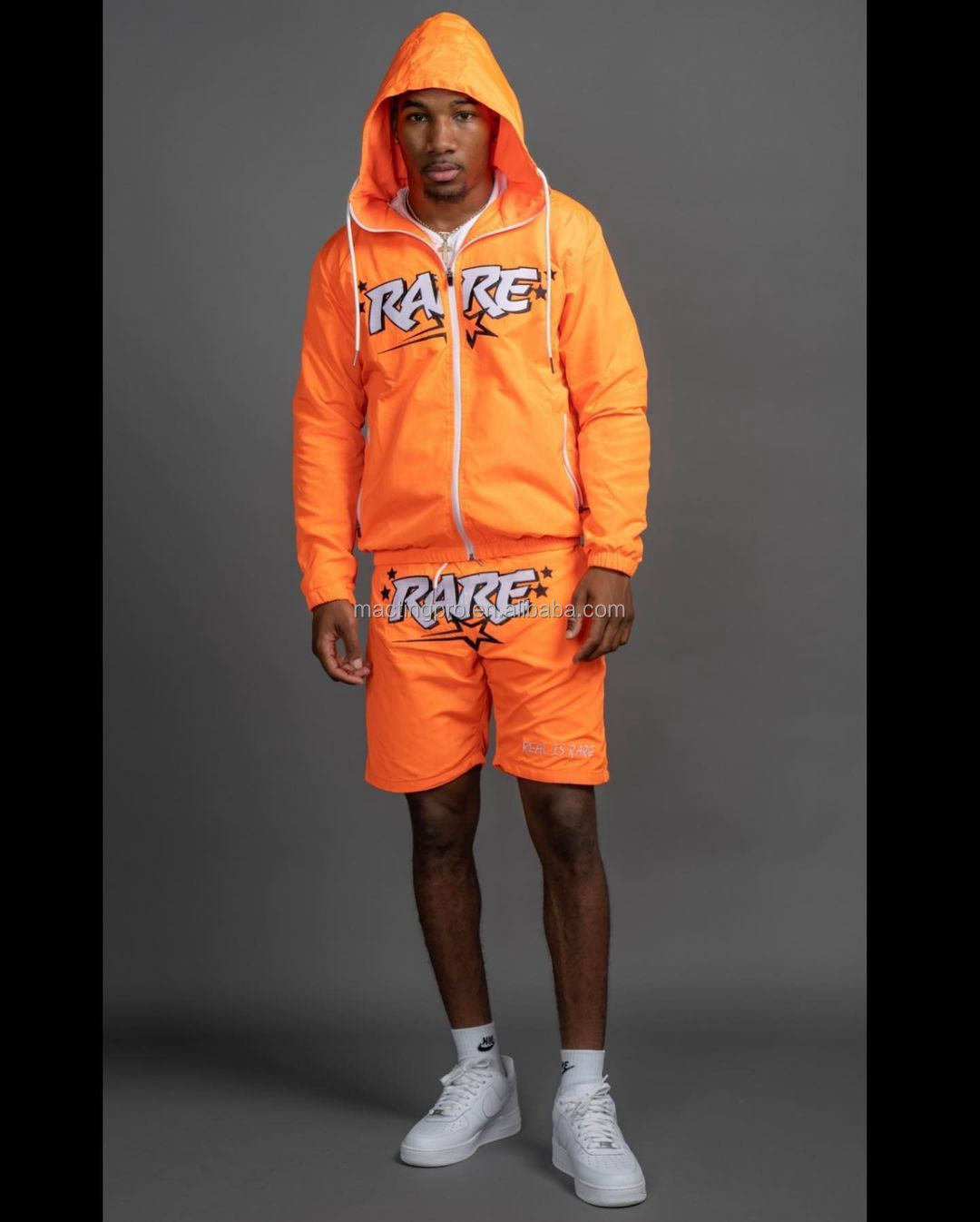 Summer Casual Men's Reflective Tracksuit Sets with Custom Logo Print Hoodie and Shorts