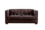 Wooden Legs Dark Brown Leather 2 Seater Sofa , Two Seater Leather Couch Durable