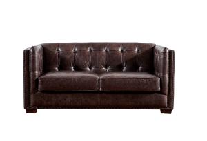 China Wooden Legs Dark Brown Leather 2 Seater Sofa , Two Seater Leather Couch Durable factory