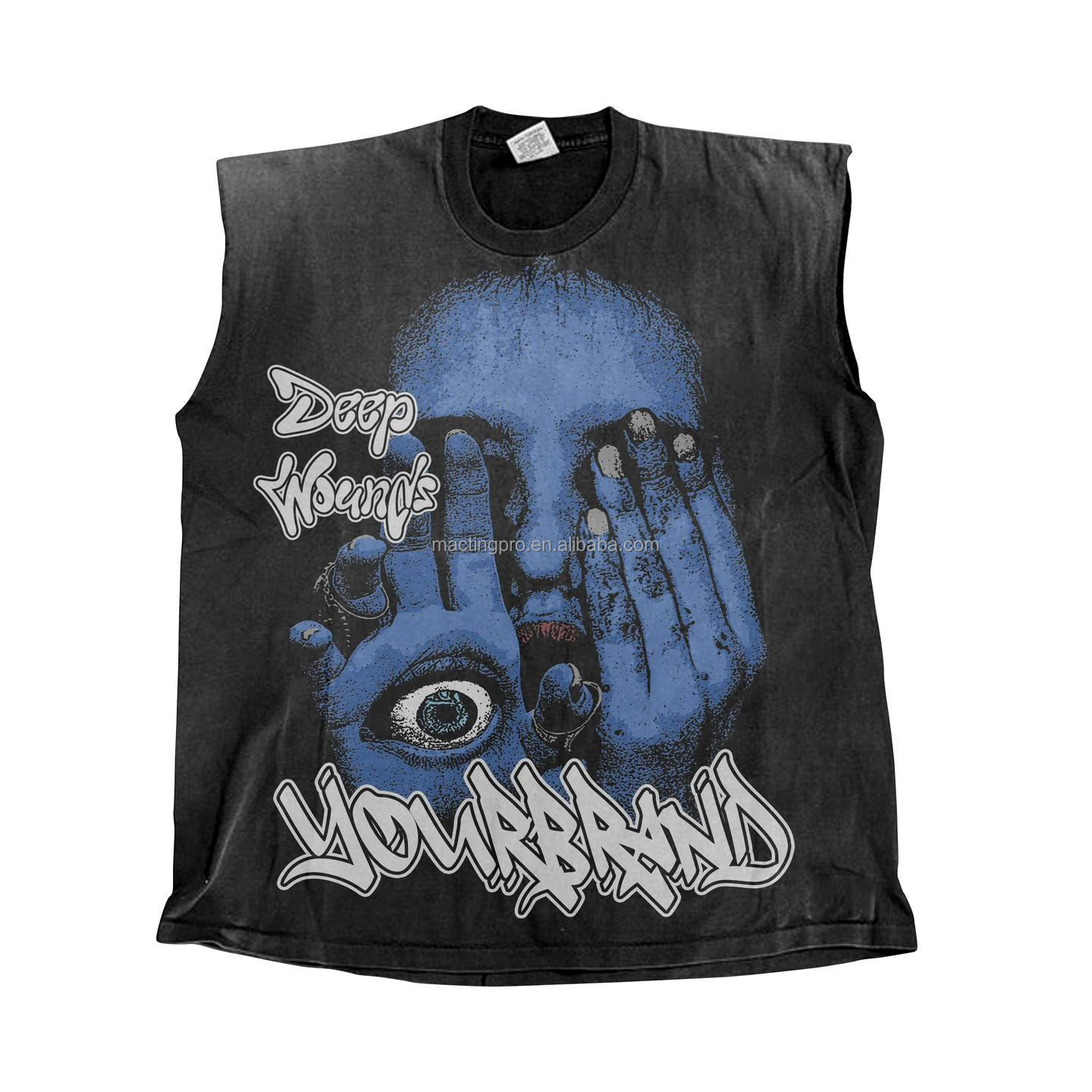 Men's Sleeveless T-Shirt with Custom Logo DTG Print and Vintage Washed Ribbed Design