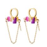 Gold Plated Single Round Zircon Chain Link Enamel Hoop Earrings For Women