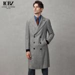 British Style Wool Gray Windbreaker Overcoat for Men's Mid-Length Double
