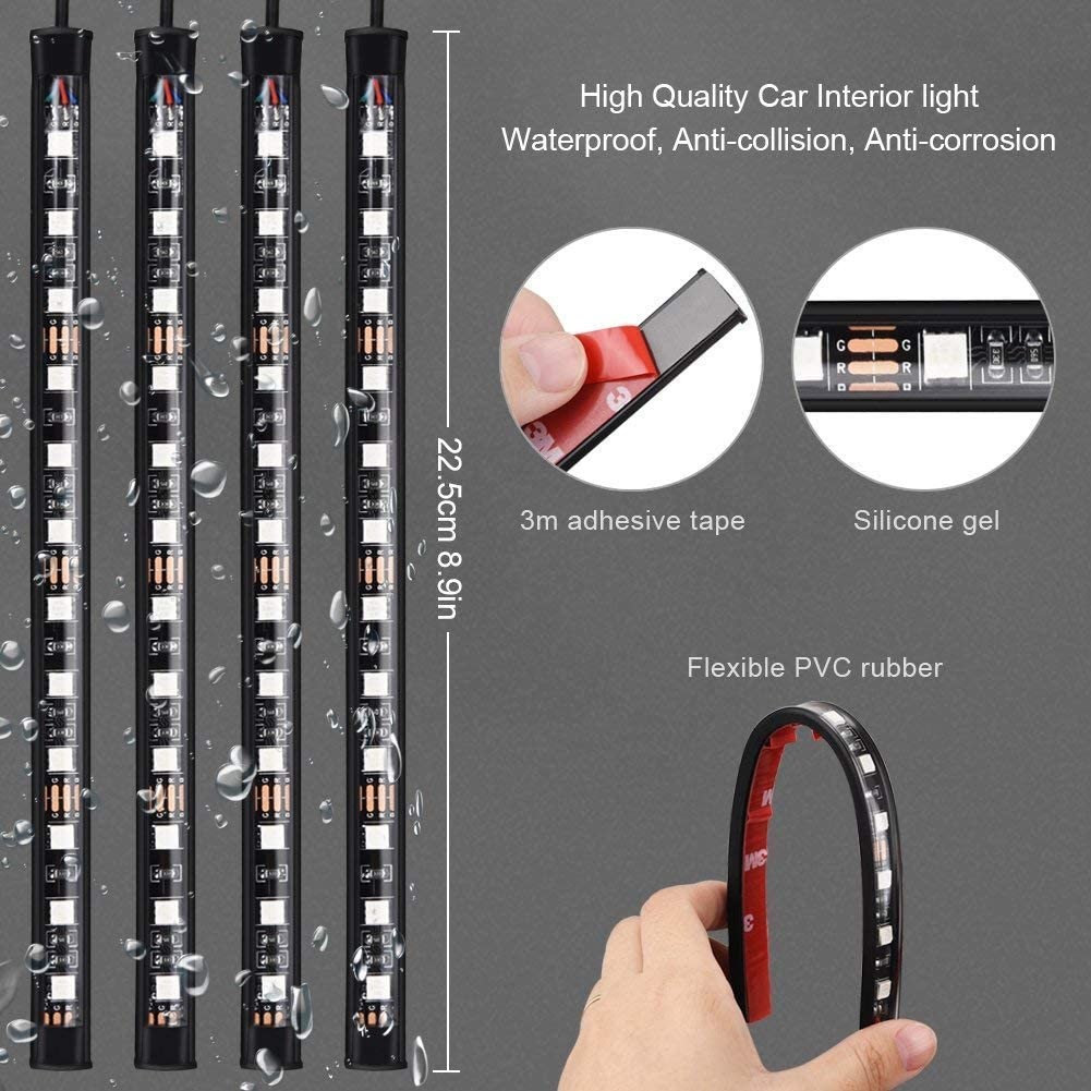 4 Pcs 48 Led Strip Car Interior Atmosphere Lights IP65 With USB Port APP Control